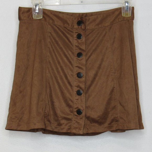 American Eagle Women's Classic Faux Suede Button Up Brown Mini Skirt Size 2 - Picture 1 of 8